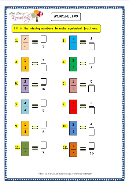 Grade 3 Maths Worksheets: (7.5 Equivalent Fractions) - Lets Share ...