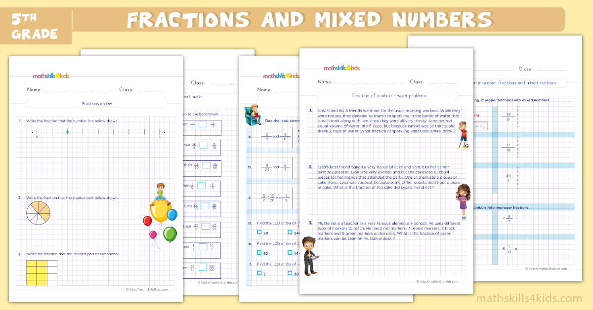 Grade 5 fractions worksheets: Convert mixed numbers &  improper ...
