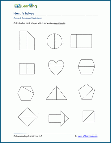 Fraction worksheets: equal parts (halves, thirds ....) | Worsheets library