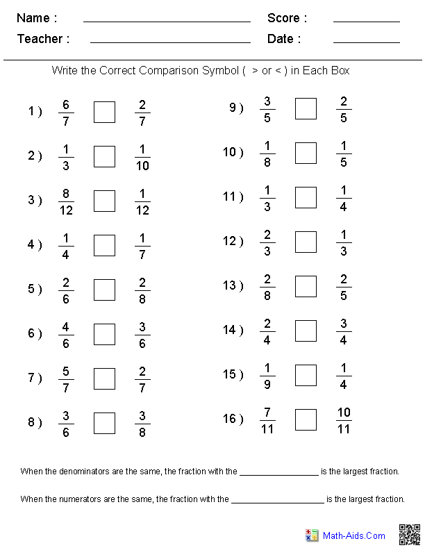 Fractions Worksheets | Printable Fractions Worksheets for Teachers
