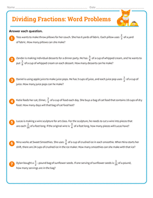 Dividing Fractions: Word Problems | Interactive Worksheet ...