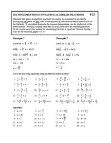 Solving Equations Containing Algebraic Fractions Worksheet for 8th ...