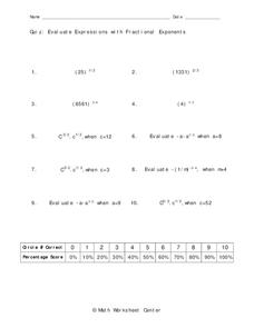Fractional Exponents Worksheet for 9th Grade | Lesson Planet