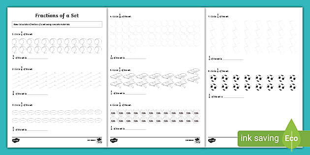 fractional parts of a set worksheet