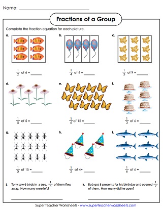 fractional parts of a set worksheet