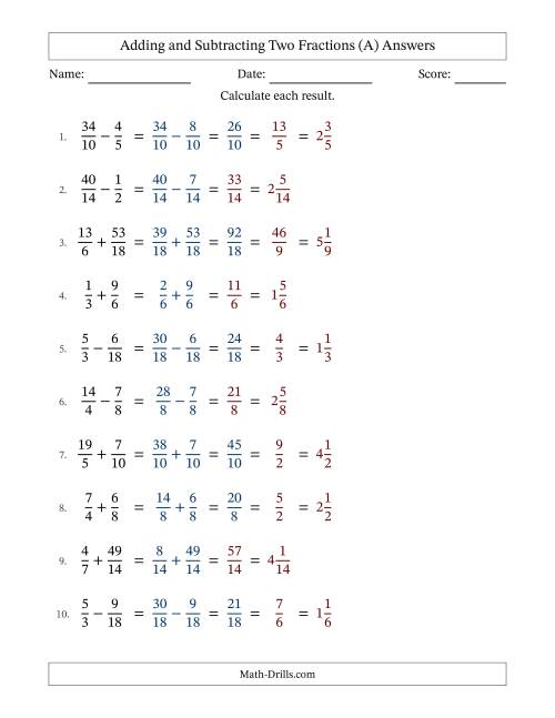Adding and Subtracting Proper and Improper Fractions with Similar ...