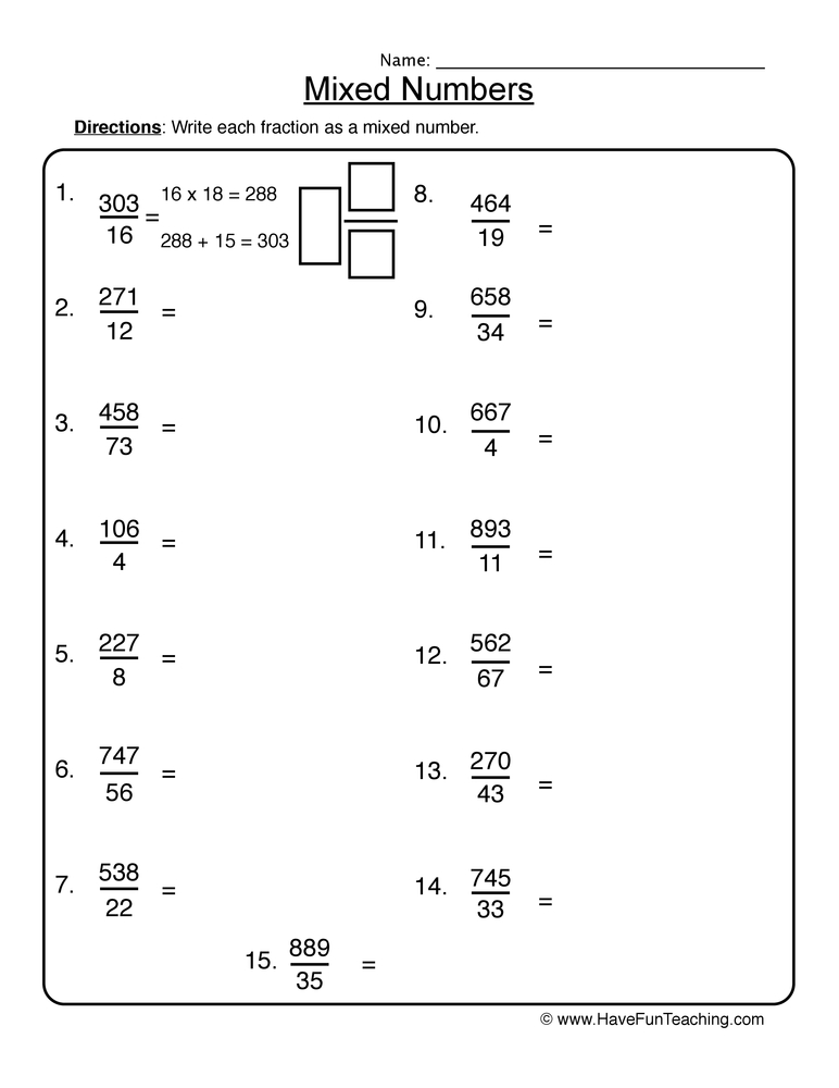 Making Mixed Numbers Worksheet  