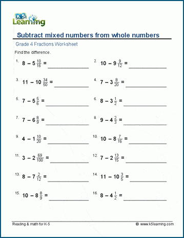 fractions and mixed numbers worksheet