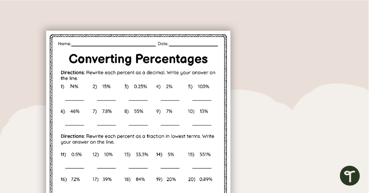 fractions and percentages worksheet
