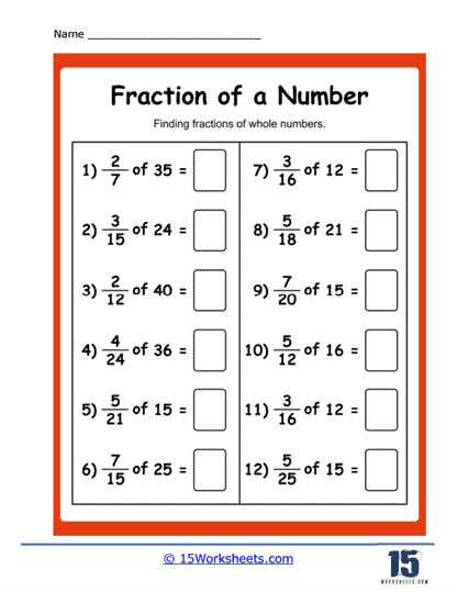 fractions and whole numbers worksheet