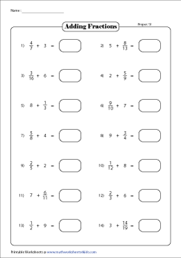 Adding Fractions with Whole Numbers Worksheets