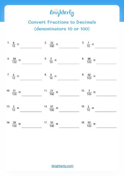fractions as decimals worksheet