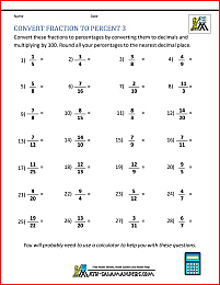 fractions as percents worksheet