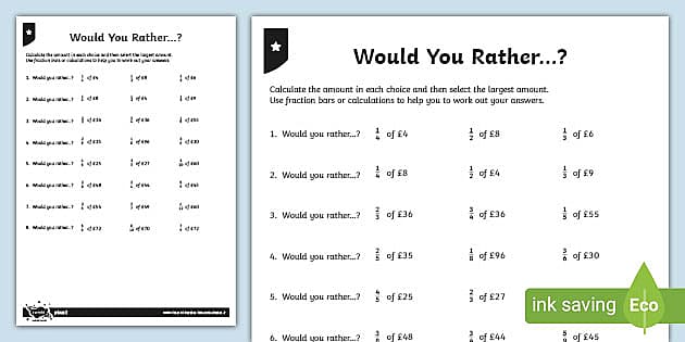 fractions decimals and money worksheet