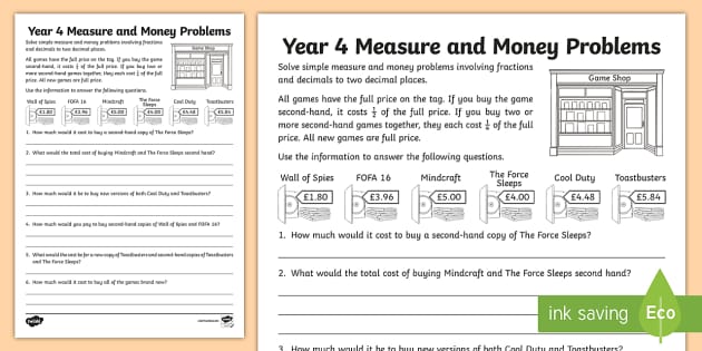 fractions decimals and money worksheet