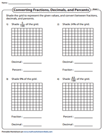fractions decimals and percents worksheet
