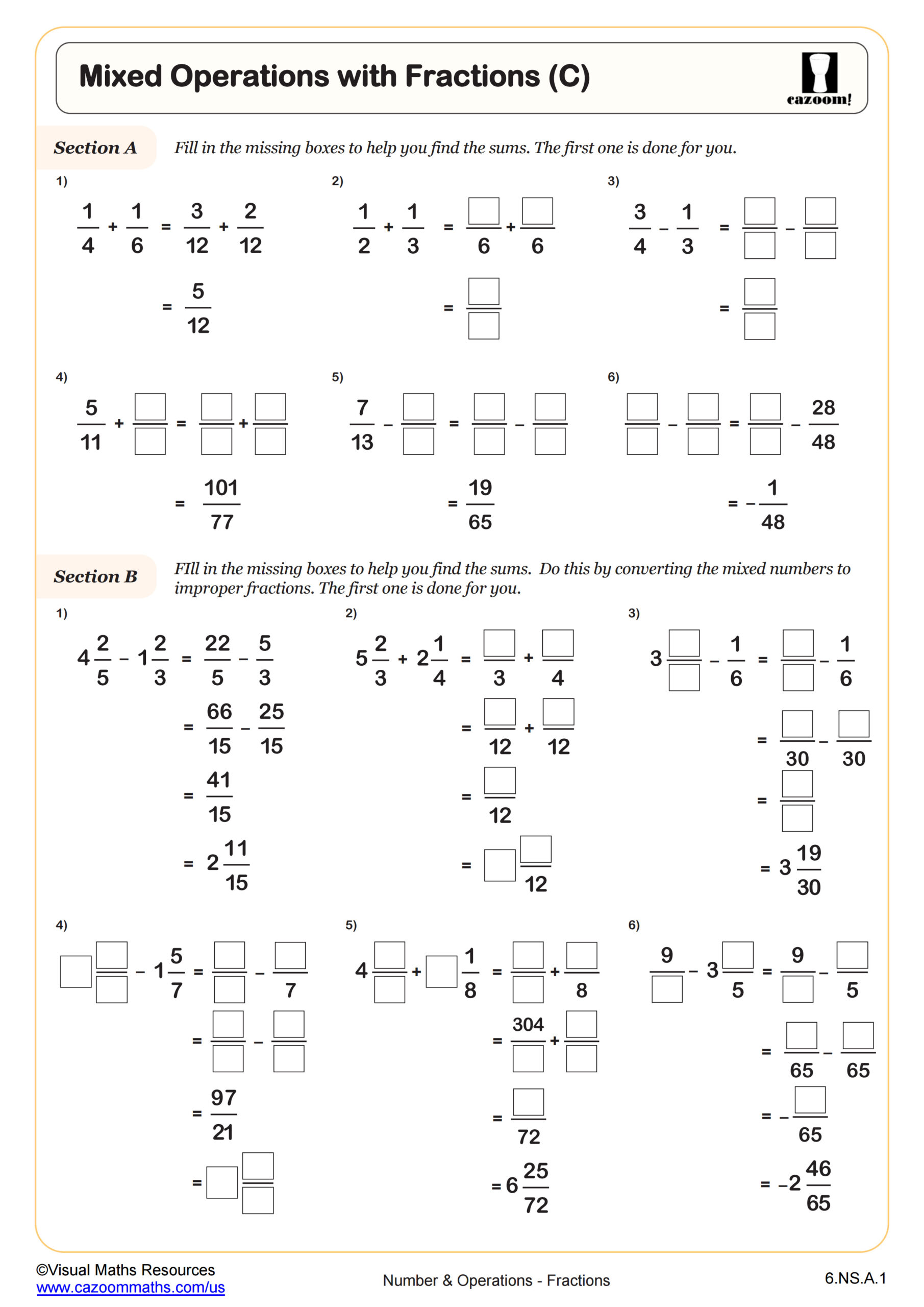 fractions for 6th grade