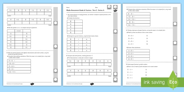 Fractions Term 2 Test - Math (teacher made) - Twinkl