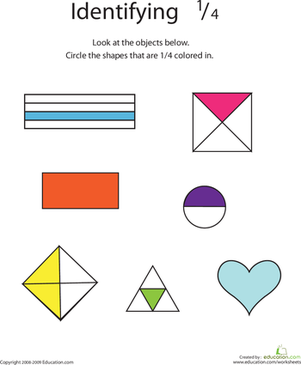 Identifying the Fraction 1/4 | Worksheet 