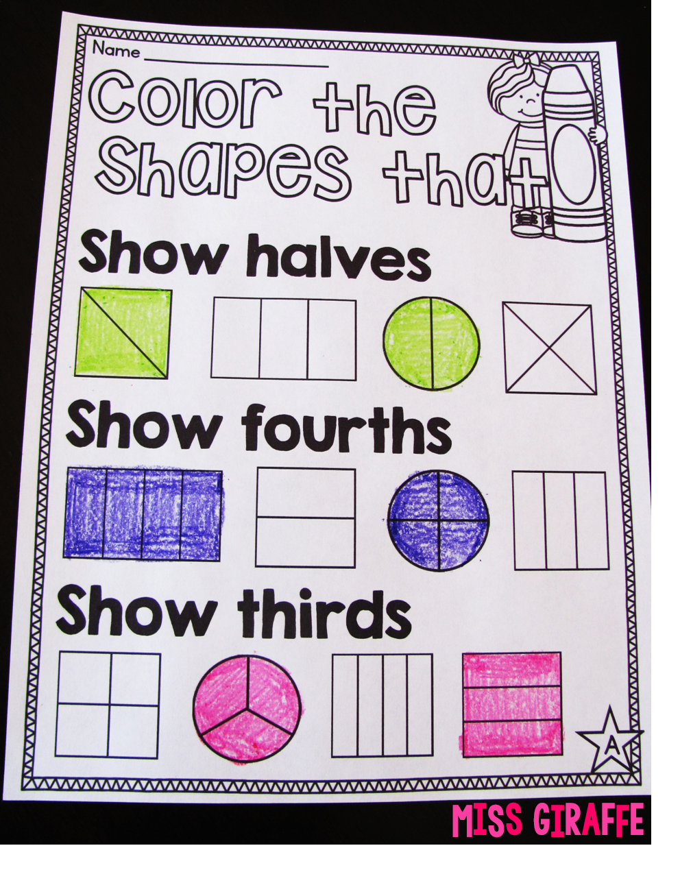 fractions for first grade free worksheet