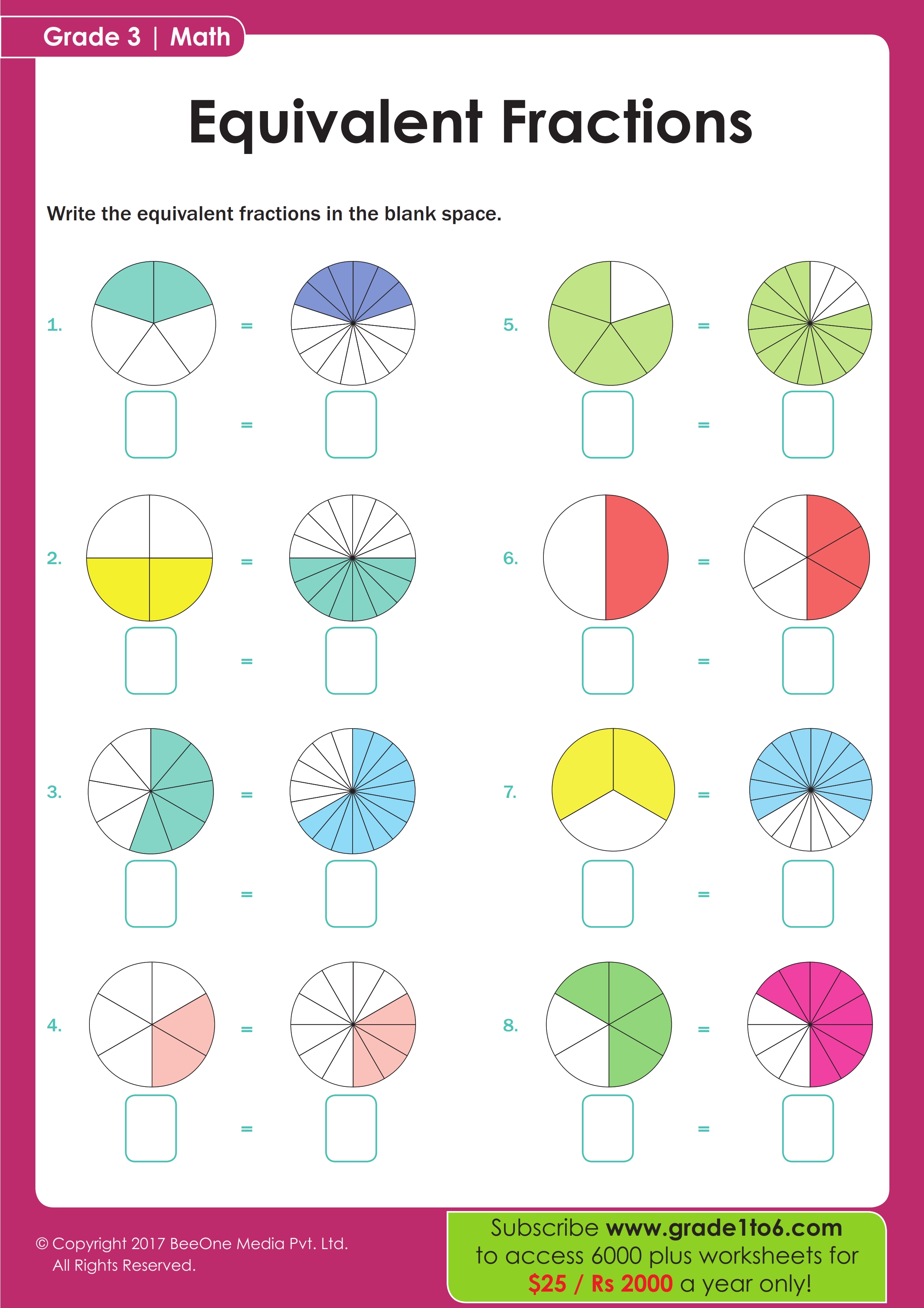 Equivalent Fractions Worksheet for Grade 3