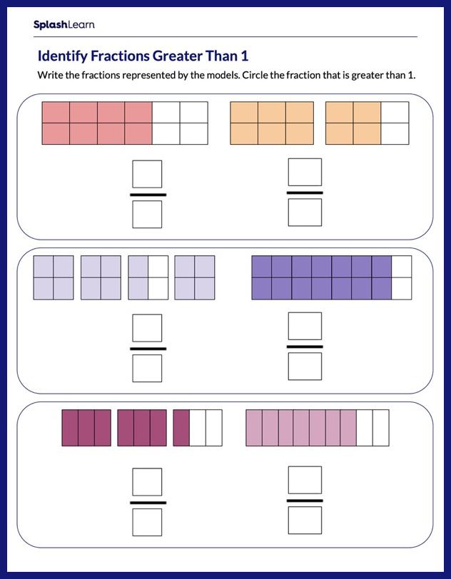 fractions greater than 1 3rd grade worksheet