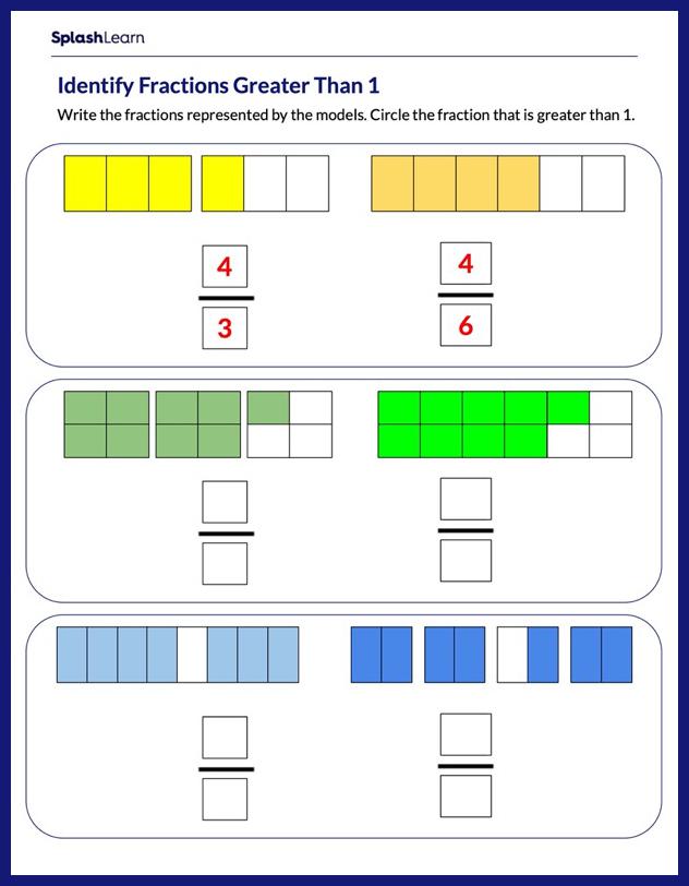fractions greater than 1 worksheet