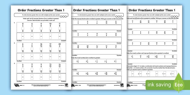 fractions greater than 1 worksheet
