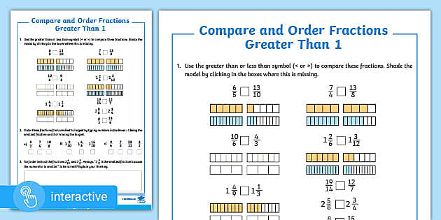 fractions greater than one worksheet