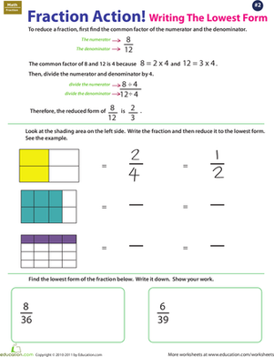 Fraction Action! Reducing to Lowest Terms #2 | Worksheet ...