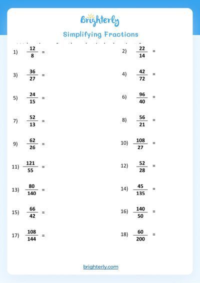 fractions in simplest form worksheet