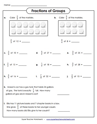 fractions of a group worksheet