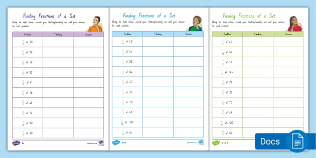 fractions of a set worksheet grade 4