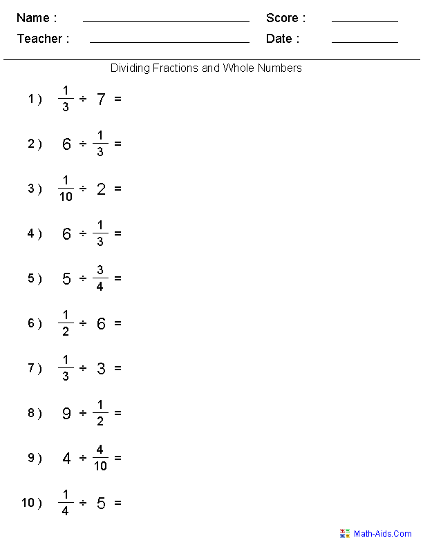 fractions of a whole number worksheet