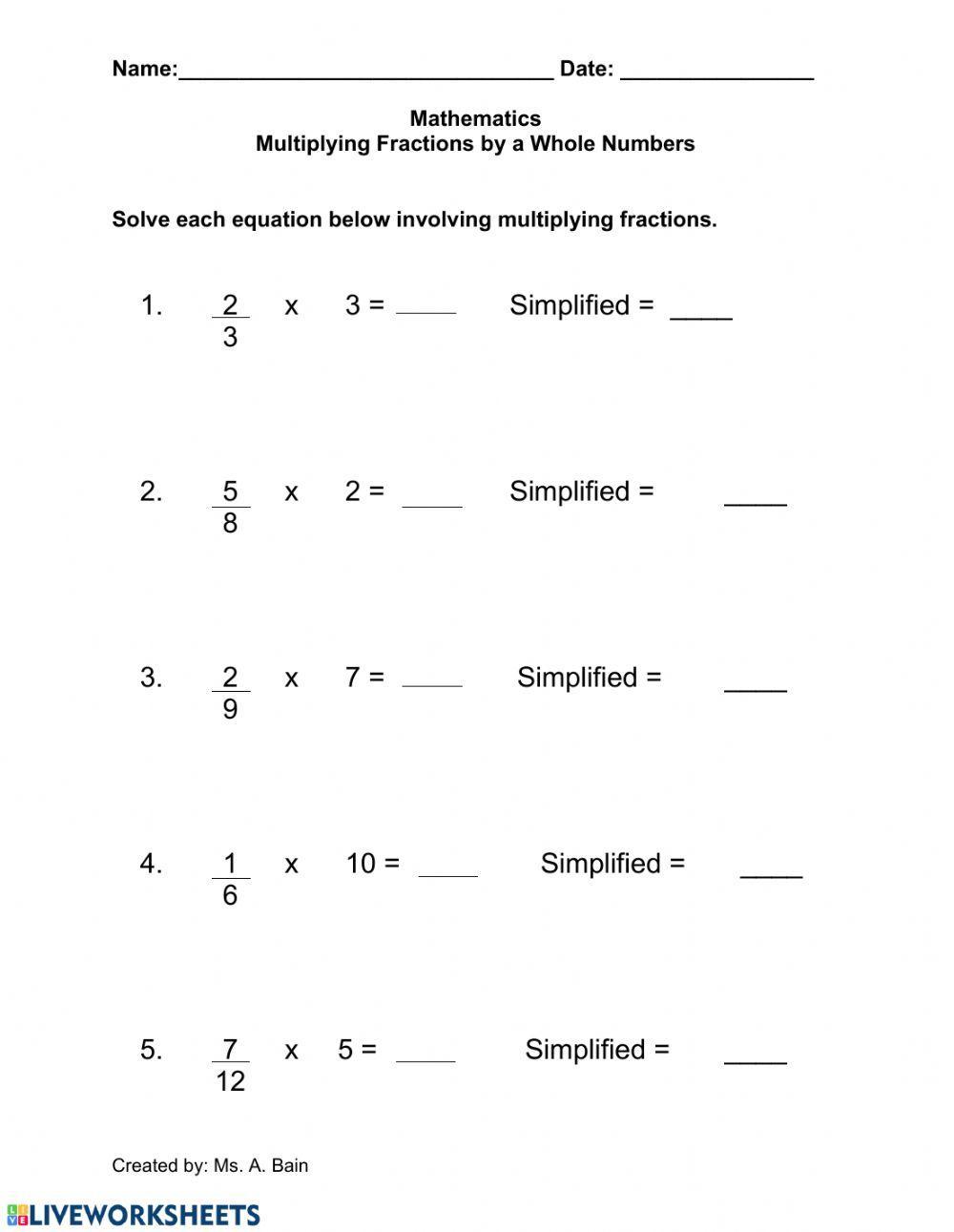 fractions of a whole number worksheet