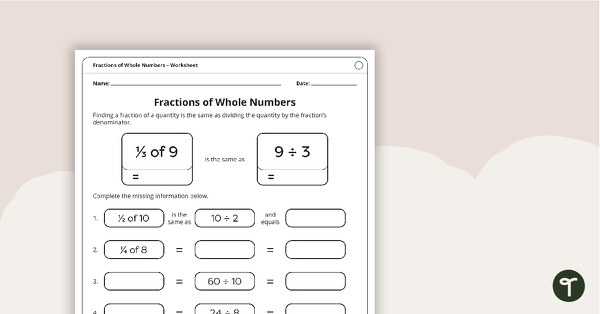 fractions of a whole number worksheet