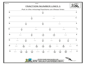 fractions on number lines worksheet