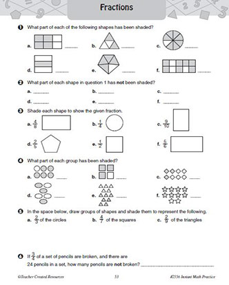 Fractions Practice Worksheet Packet for 6th Grade Math - TeacherVision