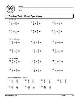 Fraction Tests and Worksheets