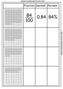 fractions to decimals to percents worksheet