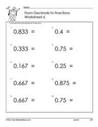 fractions to decimals worksheet 6th grade