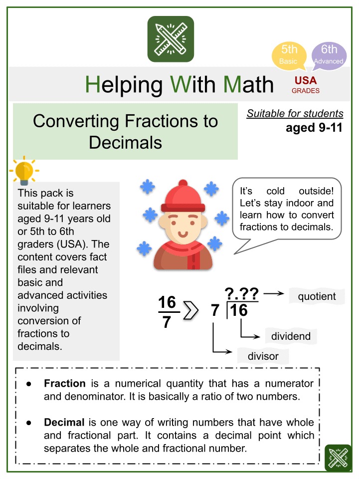 fractions to decimals worksheet 6th grade