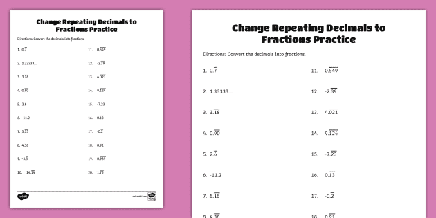 fractions to decimals worksheet 8th grade