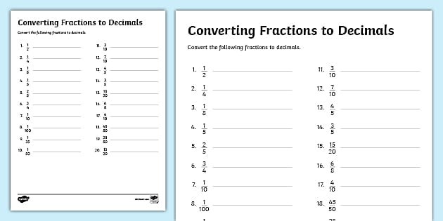 fractions to decimals worksheet pdf