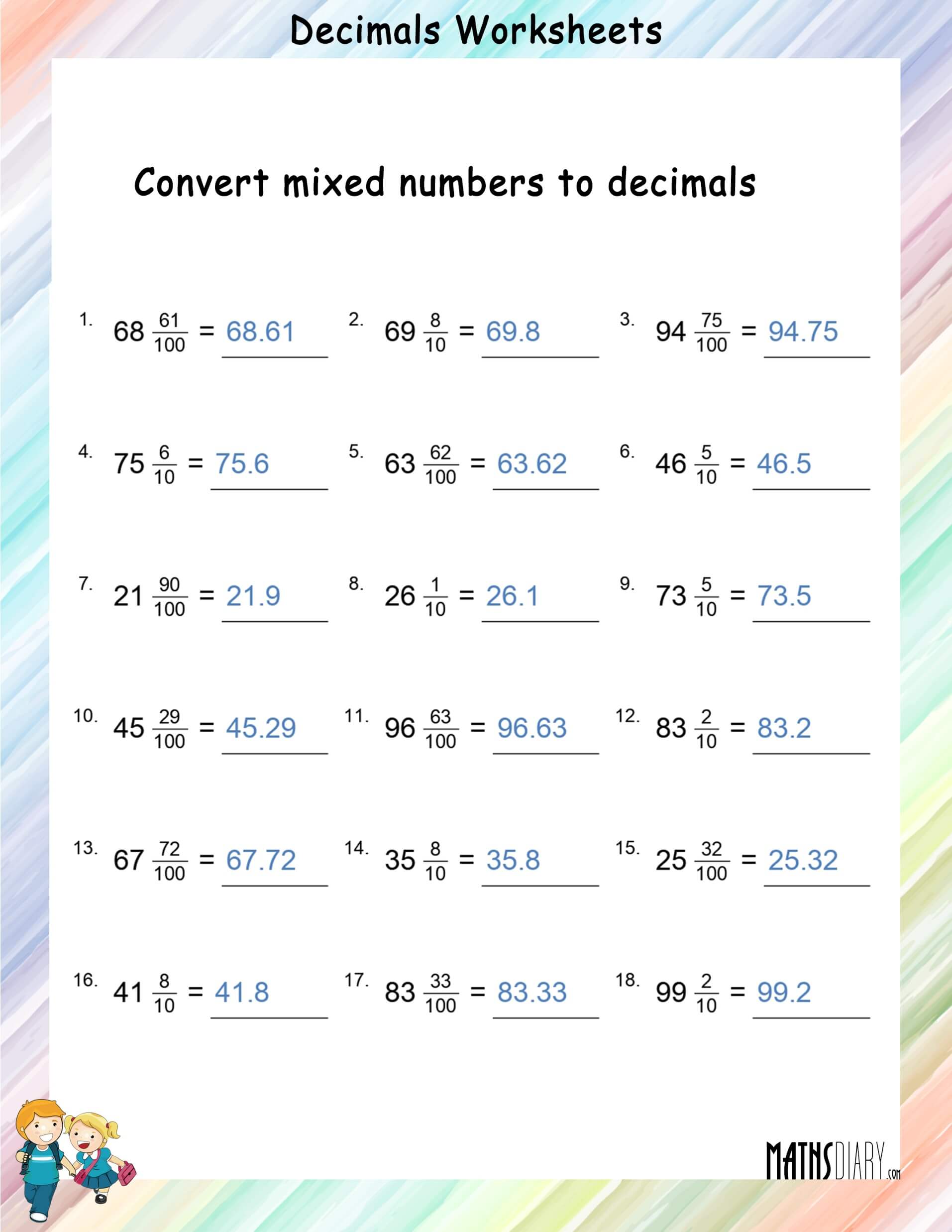 fractions to decimals worksheet