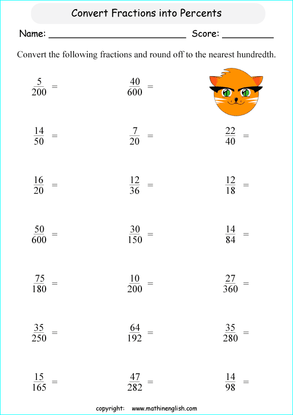 fractions to percentages worksheet