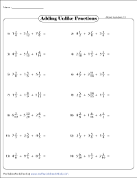 fractions with different denominators worksheet