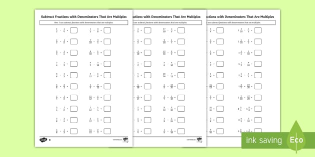fractions with different denominators worksheet