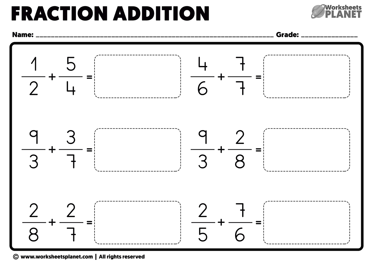 fractions with different denominators worksheet