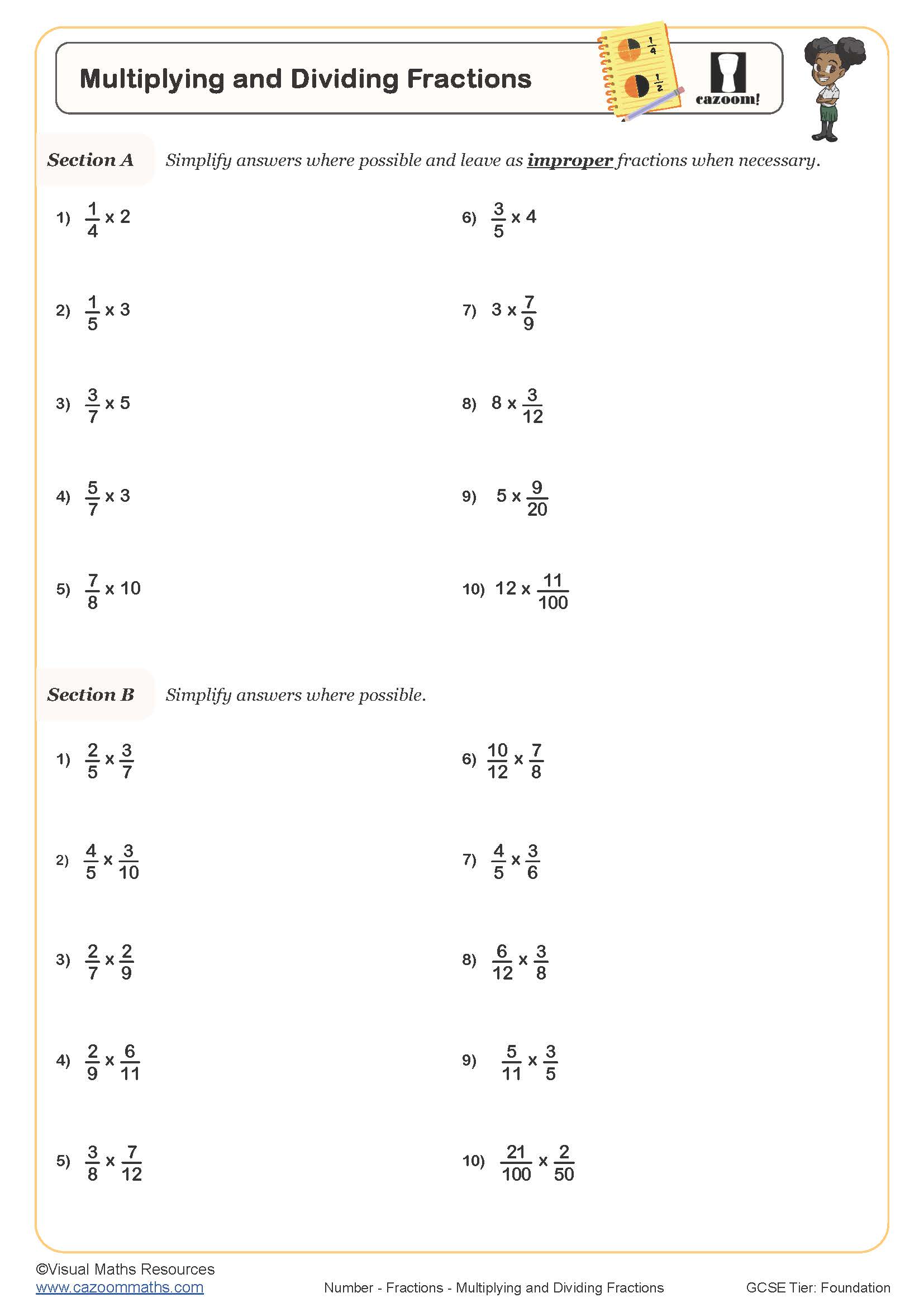 fractions with integers worksheet